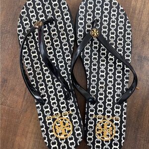 Tory Burch Black and White Sandals with Geometric Design